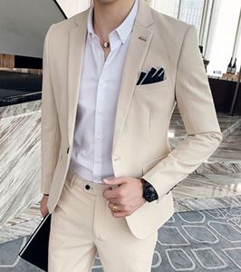 Yepyeni bej damat smokin çentik yaka ince fit erkekler düğün smokin moda erkek ceket blazer erkek balo yemeği/dart gibi ceket pantolon 633