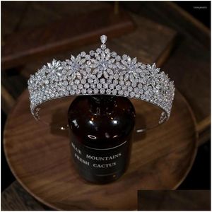 Hårklämmor Barrettes Bridal Tiara Crown Wedding Accessories CZ Crystal Headwear Sier Flower Crowns and For Women Drop Delivery Jew DHX12