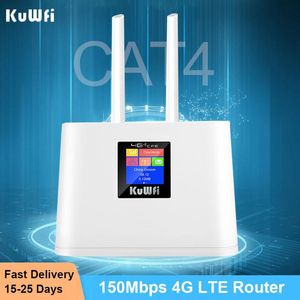 Routter Kuwfi 4G WiFi Router 150 Mbps Unlocked Wireless LTE Router Sim Card Slot Modem Extern Antenna WiFi Hotspot med Smart Display