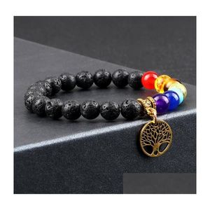 Braccialetti con ciondoli 7 Chakra 8Mm Pietra vulcanica naturale Guarigione Reiki Engry Perline Braccialetti Donna Uomo Yoga Bracciale Gioielli Regalo Goccia Deliv Dhtaf