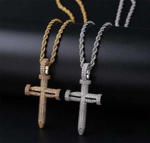 hip hop nail cross diamonds pendant necklaces for men luxury crystal pendants copper zircons 18k gold platinum plated lovers chain9759420
