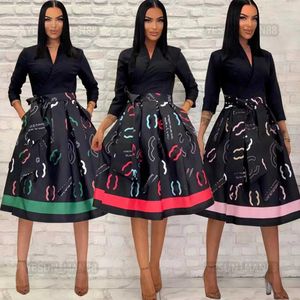 Kvinna designer lyxkanal klassisk kvinnor bohemia klänning kvinnlig retro kjol ladys mode elastisk midjeband medium längd svängkjol