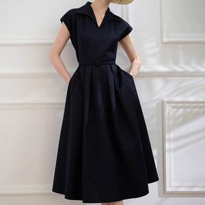 2023 designer abiti da donna a v-lapel Summer's Summer New Causal Abito Senior Chic Slim Dreeveless A-Line Dress U3OQ#