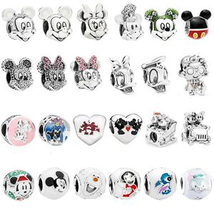 925 Pounds Silver New Fashion Charm Original Round Beads,DS Mouse Series Fixed Buckle with Full Diamond Beads, Compatible Pandora Bracelet, Beads