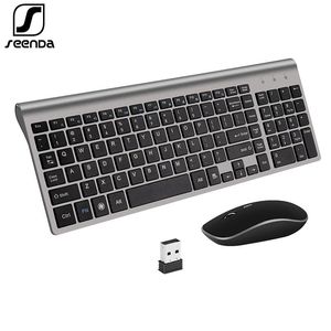 Combo's SeenDa Russisch Spanje Draadloos toetsenbord en muiscombo 2.4G Full Size Stille knop Toetsenbordmuisset voor laptop PC Computer