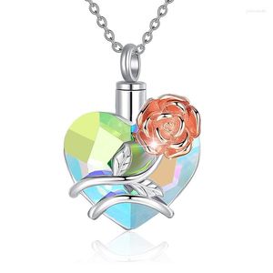 Pendant Necklaces Heart Urn Ashes Necklace Love Rose Flower Crystal Cremation Jewelry For Women Female Girls In Memory Of Mom