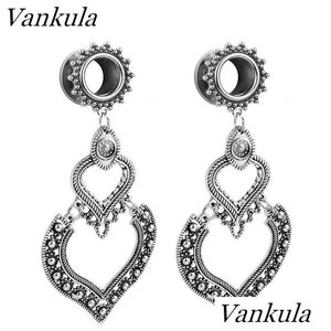 Andere Vanka 2 Stücke Doppel Herz Baumeln Ohr Plug Expander Tunnel Plugs Edelstahl Gauges Bahren Anhänger Piercing Körper Schmuck Drop de Dhpne