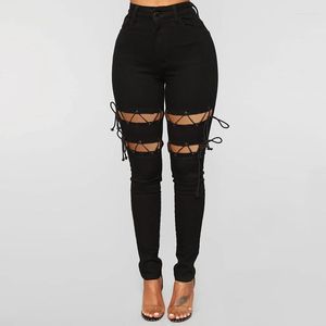 Damenjeans zerrissen für Frauen Schwarz Sexy Hüfte Slim Stretch Jean XXXL Mom Denim Hose Reißverschluss Großes Mädchen Push Up Loch 2023