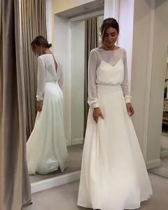 2023 Bohemian Simple Long Sleeve Wedding Dress A Line Open Back Modest Plus Size Custom Made Women Chiffon Bridal Gowns Robe