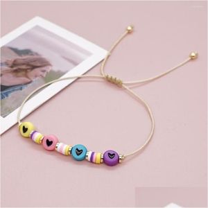 Beaded Strand Shinus Women Heart Bracelets Handmade Fashion Jewelry Boho Mticolor Clay Heishi Disc Single Bracelet For Drop Delivery Dhxjf