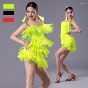 Stage Wear Girls Women Modern Ballroom Latin Dance Dress Tassel Fringe Salsa Tango Costume Sexy Red Black Performance