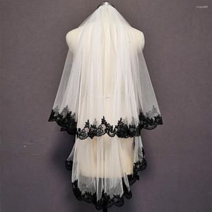 VEILOS BRIDAIS TULLO DE LACA BLACA BLANCA/TULLE DE IVORY 2 CAMADAS VEIL DE CASAMENTO CURTO BONITO T com acessórios de pente de blush