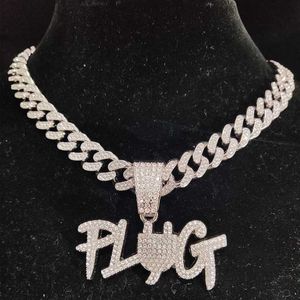 Männer Frauen Hip Hop PLUG Brief Anhänger Halskette mit 13mm Kristall Kubanischen Kette HipHop Iced Out Bling Halsketten mode Schmuck