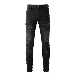 Męski designer dżinsów moda z rozdartymi szczupłą szczupłą dopasowanie motocyklowe motocyklowe motocyklowe spodnie High Street Hip Hop Zakażone dżinsowe spodnie jogger