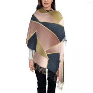 Scarves Rose Gold Pink Navy Blue Geometric Abstract Pattern Scarf Wrap Women Long Winter Warm Tassel Shawl Unisex Geometry