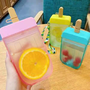 300ML Cute Straw Cup creative Popsicle Water Bottle Outdoor Juice Drinking Water Bottle Suitable for Adult Children with Rope