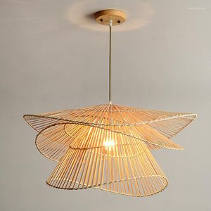 Lampade a sospensione Bamboo Wicker Rattan Craft Flower Shade Light Fixture Lampada da soffitto a sospensione vintage rustica country giapponese