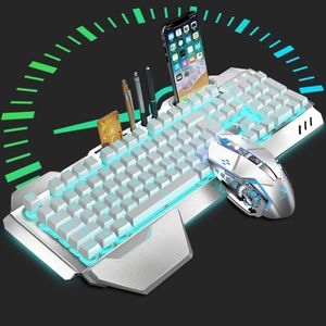 Combos K680 Gaming-Tastatur- und Maus-Set, wiederaufladbar, mit Hintergrundbeleuchtung, mechanisch, 2,4 G, schwarz/weiße LED-Tastatur und Maus-Set, Combos