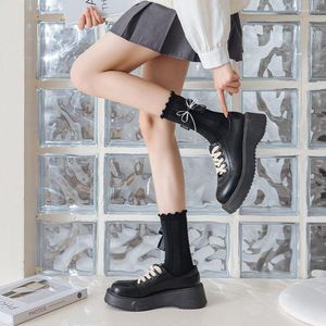 Women Socks Korean Sweet Double Bow For Girl Lolita Middle Tube Ruffle Söt JK Uniform