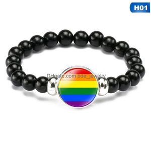 Filo di perline 1Pc Arcobaleno Bandiera Gay Lesbian Pride Bracciale con ciondoli Accessori omosessuali Tessuto Goccia Consegna Gioielli Bracciali Dhkbm