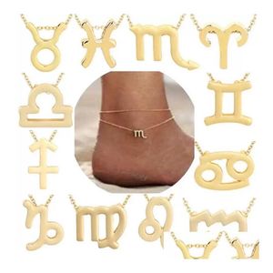 Cavigliere 12 costellazioni segno zodiacale cartilagine cavigliera oro argento colore doppio strato caviglia per le donne estate spiaggia gioielli goccia consegna Dhr7N