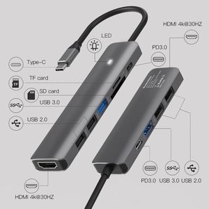 Stationer 5 eller 7 i 1 Multi Ports Docking Station för bärbar dator 100W PD 4K HD Typ C Portable PC Adapter USB -nav