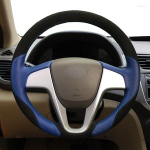 Solaris I20 Accent Verna 2008-2009 2011 2012- 2023-2023ブラックスエードカーカバーのステアリングホイールカバー