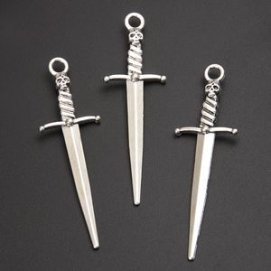 20pcs Silver Color 58x18mm Punk Skull Sword Charms Weapon Pendant For DIY Handmade Metal Alloy Jewelry Making Finding Supplies