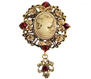 Toda a moda antiga ouro prata prateada vintage brooch pins feminina jóias rainha cameo broches shinestone for women vestido acessador8693340
