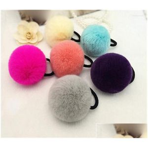 Saç klipsleri barrettes 5pcs gerçek rex çok yumuşak 8cm kürk pompon top elastik ip halkaları bağlar bant tutucular kızlar aksesuarlar Del dhnup