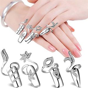 12Pcs Personalized Fashion Creative Open Finger Joint Ring For Women Inlaid Rhinestone Nail Cover