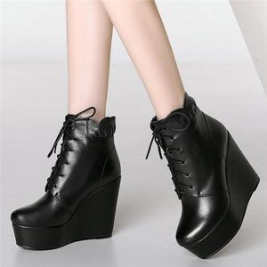 Dress Shoes Punk Oxfords Women Cow Leather Wedges Super High Heel Platform Winter Pumps Round Toe Hight Top Sneakers Casual