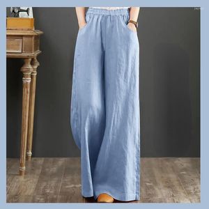 Women's Pants Women Cotton Linen Casual Loose Elastic Waist Straight Wide Leg Trousers Female Oversize Drawstring Sweatpants Streetwear