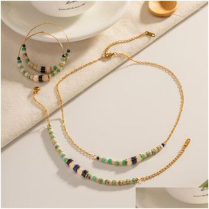 Chokers Choker Minar High Street Mticolor Natural Stone Lapis Strand Beaded Necklace Women 18K Gold Plated Stainless Steel Drop Deli Dhvze