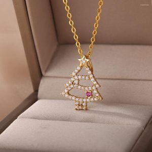 Chains Design Trendy Xmas Tree Pendant Necklace For Women Stainless Steel Christmas Trend Year Jewelry Gifts 2023 BFF