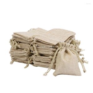 Present Wrap 50st Vintage Natural Jute Hessian Drawstring Pouch Burlap Wedding Favor S Kit for Girls Drop