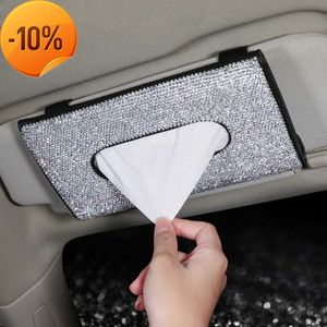 New Bling Diamond Car Visor Tissue Solter pendurado Cristais de couro Rhinestone Paper Toalha Caso para Acessórios para Mulheres de Carro