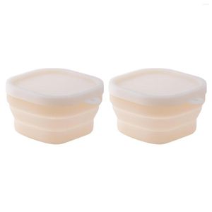 Bowls 2pcs Folding Bowl Soft Silicone Camping Microwave Safe Outdoor Container Lunch Box With Lid Storage Kitchen Easy Clean