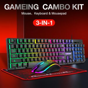 Combos TF31 Gaming Keyboard och Mouse Wired 104 Keys Gamer Keyboard USB -tangentbord med RGB -bakgrundsbelysta gummiknappar för speldator PC