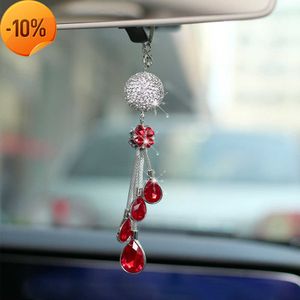 Novo carro traseiro espelho visto pendente de metal bola de cristal diamante suspensão decorativa ornamentos pendurados carros estilos de interiores de strass de carro