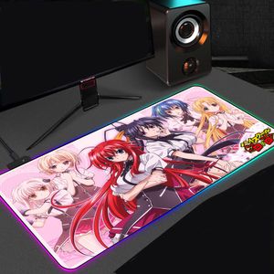 Almohadillas Anime Highschool Dxd Rias Gremory RGB colorido LED iluminación luz Gaming Mouse Pad suave grande ordenador alfombrilla para ratón para juegos escritorio Mat