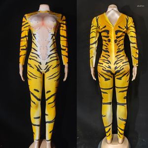 Stage Wear Halloween Costumes Tiger Leopard Print Elastic One Piece Performance Dress For Men And Women Cosplay DN15272