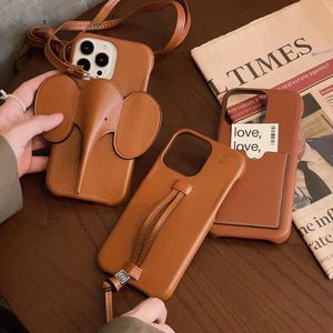 Beautiful iPhone Phone Case 15 14 13 Pro Max Leather Elelphant Crossbody Card Slot Hi Quality Purse 16 15pro 14pro 13pro 12pro 12 Cases with Logo Box Packing