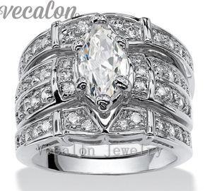 Vecalon Vintage Engagement Wedding Band Ring for Women Marquise Cut 3Ct CZ Diamond 14ktホワイトゴールドフィルティフィンガーリング7955903688