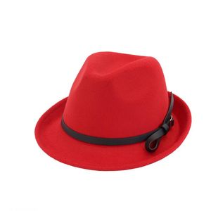 Chapéus de aba mesquinha homens fedora com cinto de couro jazz panamá de lã adulta