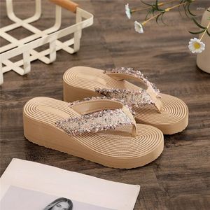Flippers em Women Beach Shoes Breathable Fancy for Wedge Flip Flop Wide With Support