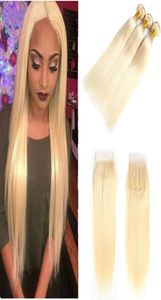 Brazilian 613 Honey Blonde Hair Weave Bundles With Closure Honey Blonde 3 Pieces Human Hair Extensions With Closure Non Remy Hair5936100