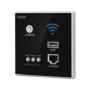 Plugs WiFi Router 300 Mbit / s 220V Power AP Relay Smart 2,4 GHz Wireless Repeater Extender in Wandroutern eingebettete USB -Sockel RJ45 eingebettet