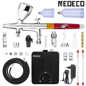 Spray Guns Dual-Action Airbrush with 30psi Auto Stop Compressor Kit Air Brush Spray Gun for Makeup Nail Paint Tattoo Body Cake Car Barber 230526