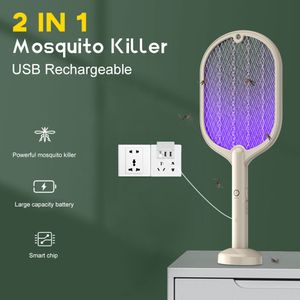 Inne domowe ogrodowe komary rakieta USB ładowna mucha zapaer Swatter z fioletową lampą uwodzenie pułapka letnia noc dziecka snu narzędzia 230526